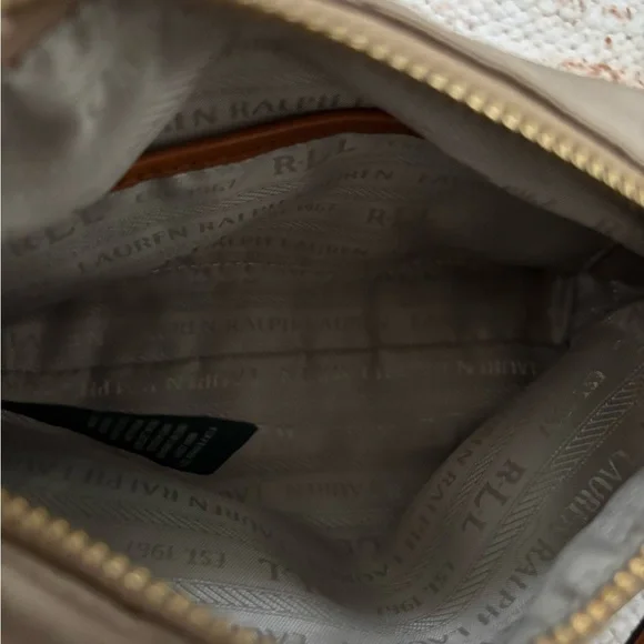 Polo Ralph Lauren Beige Wristlet Pouch Beige Leather Women's Cosmetic Bag - Picture 7 of 11